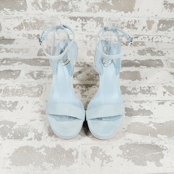 NEW Sam Edelman Jade Blue Suede Ankle Strap Sandal Heels C784 - Picture 7 of 11